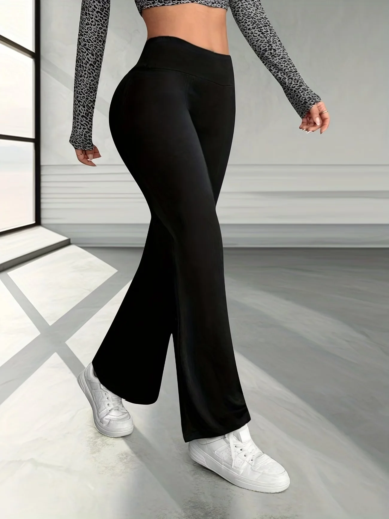 

Европейские и американские модные расклешенные брюки, широкие брюки-кюлоты, леггинсы для йоги, с высокой талией, стройнящие, повседневные, универсальные, женская одежда