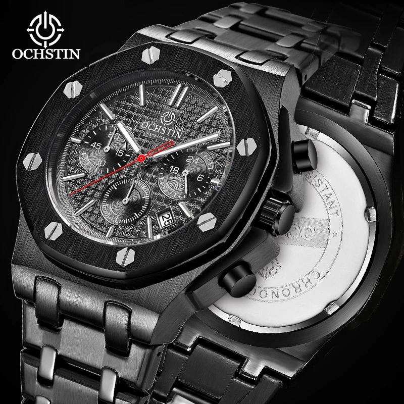 OCHSTIN Pilot Series Men's Stainless Steel Quartz Watch Waterproof Wristwatch Multifunction Quartz Movement Watches For Man