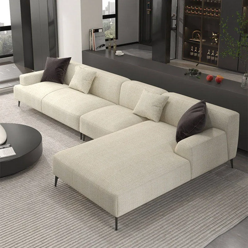 cotton and linen fabric sofa modern small apartment light luxury living room straight row three-person corner chaise longue