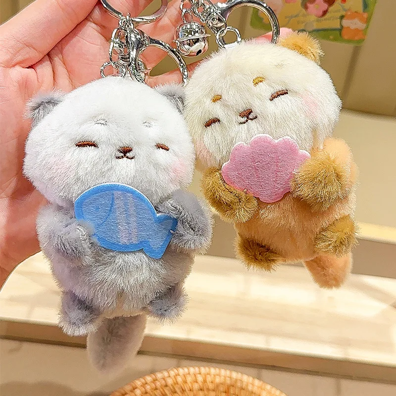 Cute Otters Holding Fish Plush Doll Keyrings Lightweight Hanging Pendant Props For School Bag Key Wallet Doll Toy Gifts 11cm