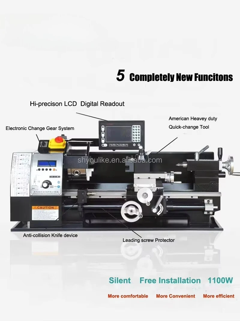 High-End Mini Bench Metal Lathe BK-210E 1.1KW Electronic-Wheel Digital Setting Thread Horizontal Type