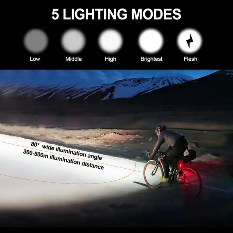 10000mAh Bike Light USB Rechargeable 5000 Lumens Bike Headlight 5T6 LED Super Bright Flashlight Front Lights and Back Rear light