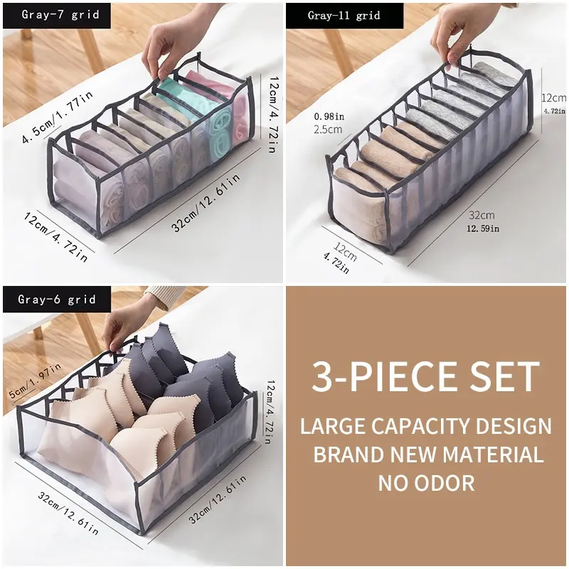 3 Pcs Foldable Underwear Storage Box Translucent Foldable Panty Drawer Organizer Bra Organizer Breathable Mesh Bag For Wardrobe