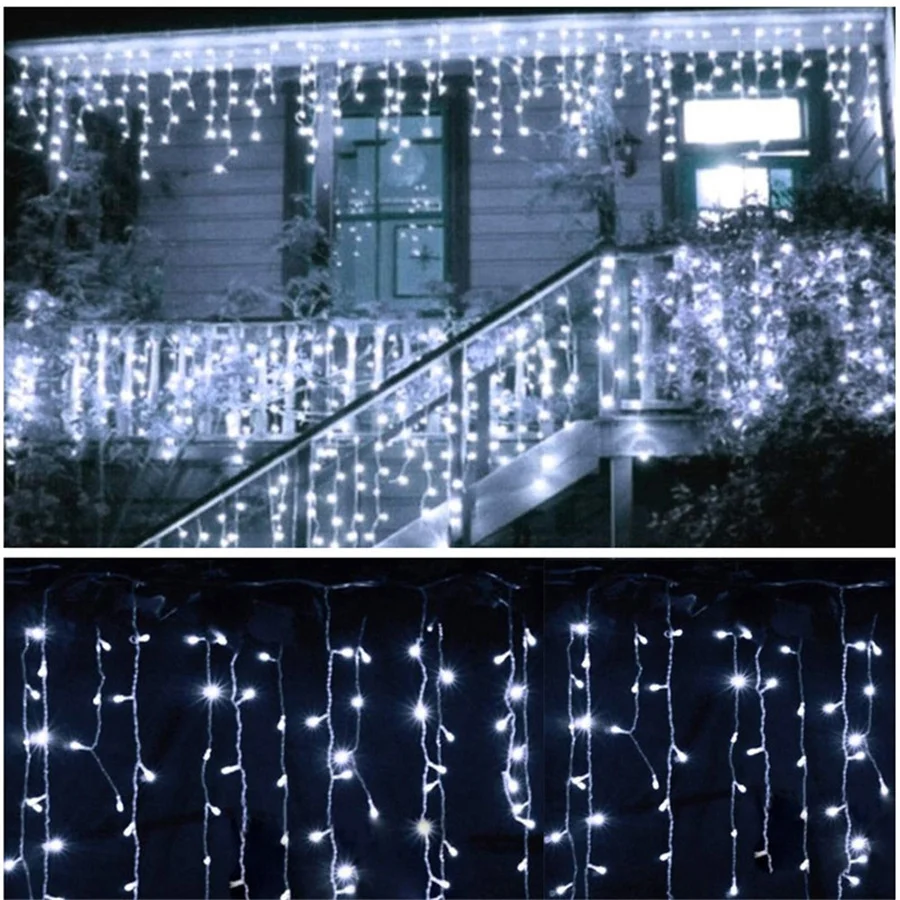 Outdoor Waterproof 96LED Icicle Fairy Garden Lights EU Plug Christmas Curtain String Lights for Mall Party Wedding Garland Decor