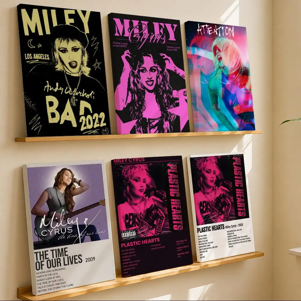 Pop Rock Singer M-Miley Cyrus Framed Wall Painting Canvas Art Poster with Solid Wood Frame for Living Room Home Decor
