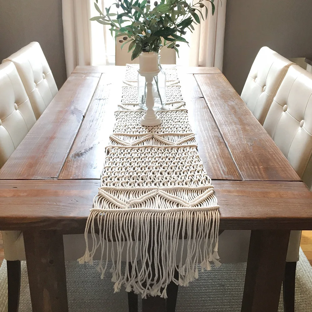 Macrame Table Runner, Boho Wedding Decor, Handwoven Vintage Farmhouse Bohemian Dining Room Style Decorations