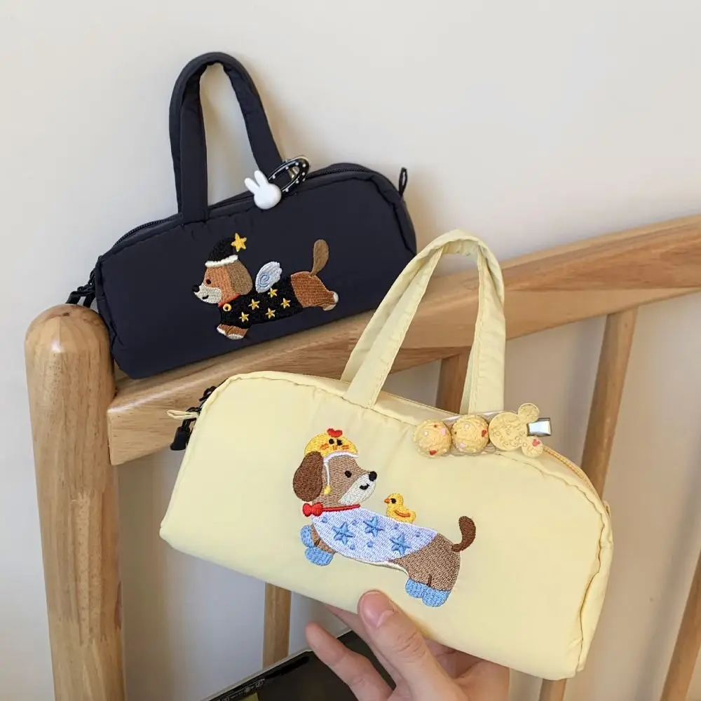

Embroidered Dog Cartoon Pencil Case Print Large Capacity Korean Style Pen Bag Desktop Storage Stationery Storage