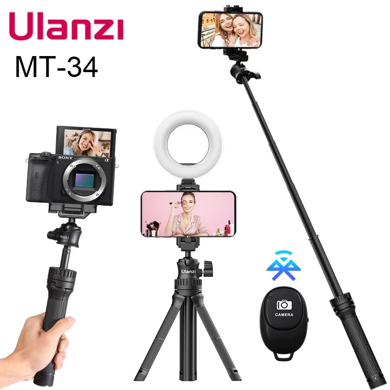 Ulanzi MT-34 81.5CM Extendable Tripod Monopod for DSLR Smartphone Tripod With Phone Holder Clamp Desktop Vlog Tripod