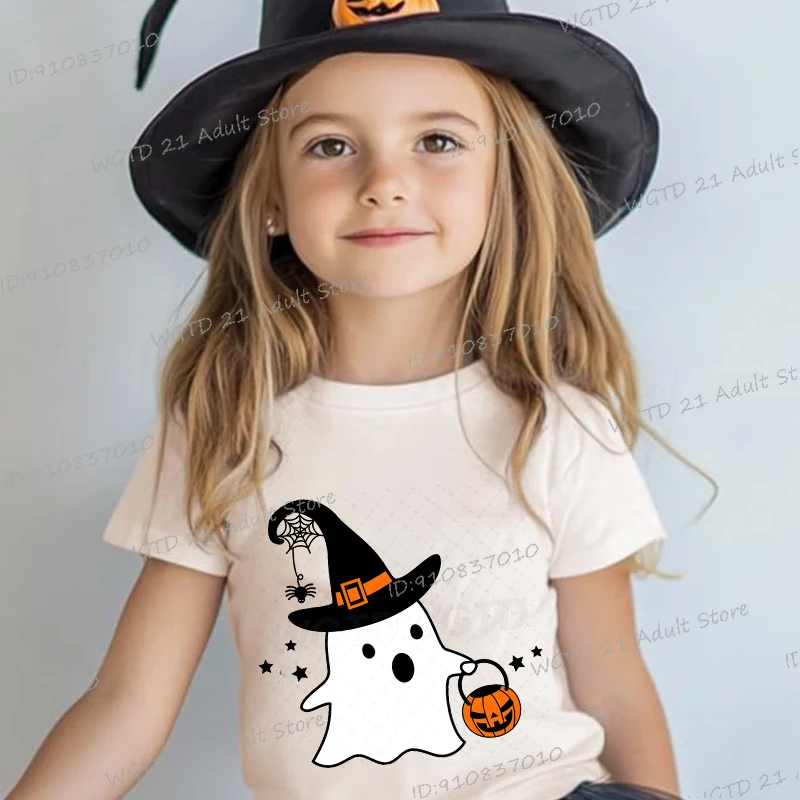 

Cute Halloween Boo Pumpkin Kids Autumn Tshirt 2025 New Cartoon Ghost Fashion Short Sleeve Tee Spooky Season Halloween Streetwear