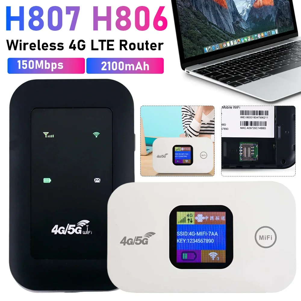Router Inalámbrico 4G LTE H807 H806, Router WiFi Móvil Portátil de 150 Mbps, Dispositivo Hotspot con Módem 4G LTE MiFi de 2100 mAh y Ranura para Tarjeta SIM