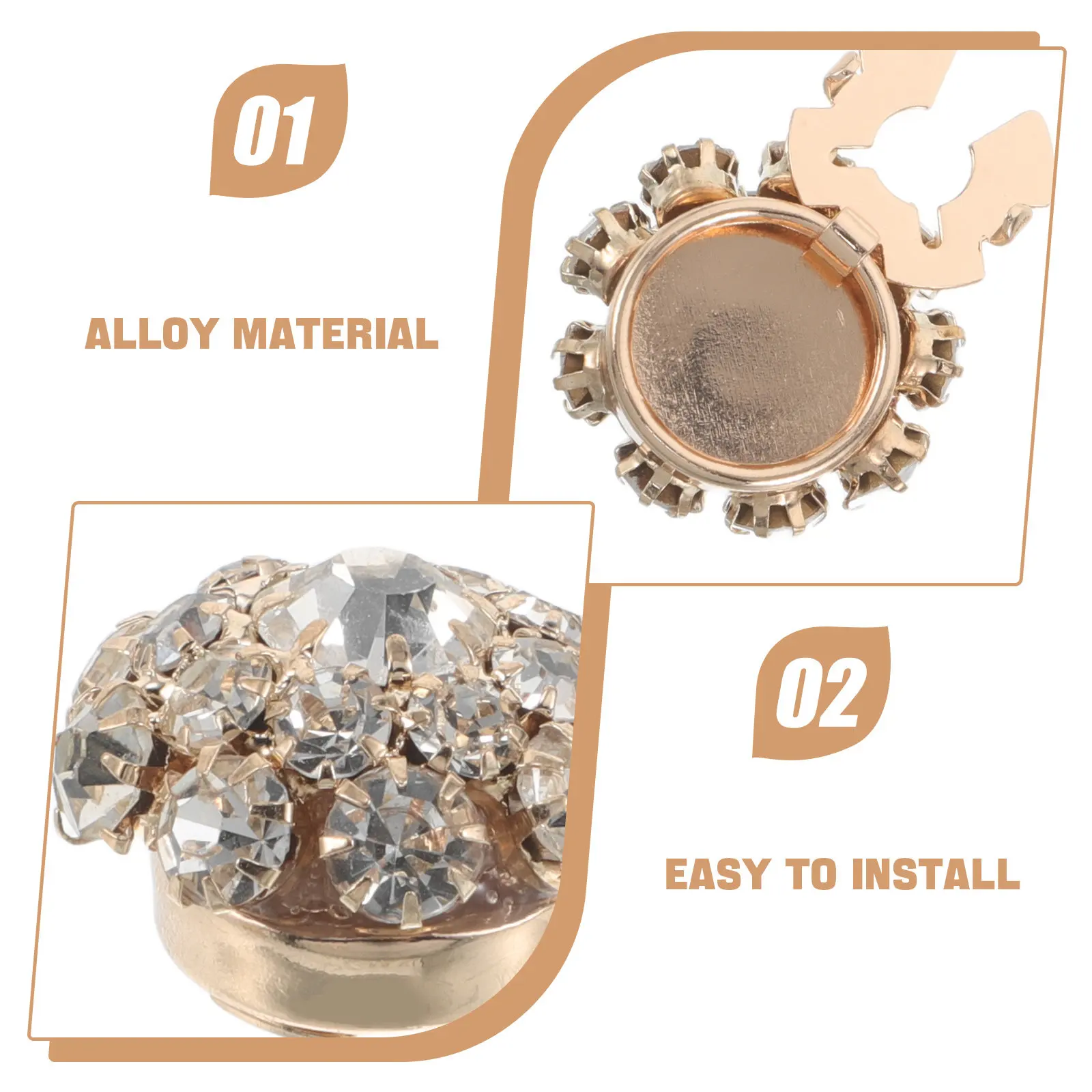 3Pairs Men's Women's Rhinestone Button Covers Clip-on Decorative Sleeve Button Accessories for Shirt Cuffs Suits Tuxedo Formal