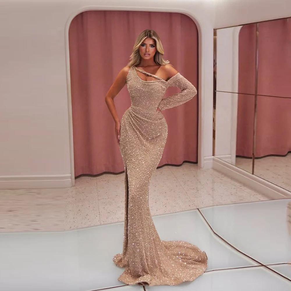 

Sexy Mermaid Women Evening Dresses Single Shoulder Long Sleeved Prom Gowns Ball Mopping Length Vestidos De Noche 2025 Customized