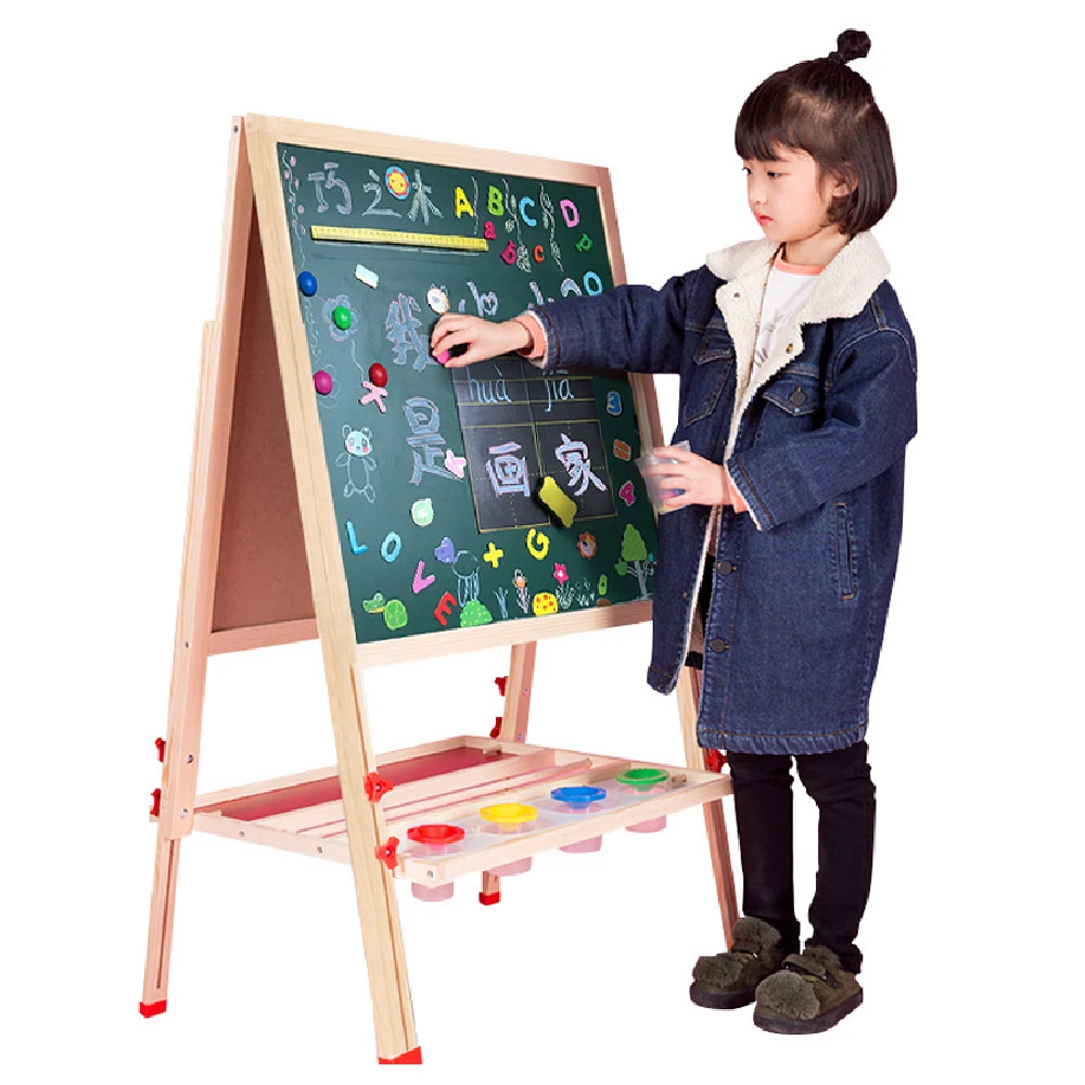 

Kids Art Easel Wooden Height Adjustable Toddler Art Easel Double Sided Drawing Board