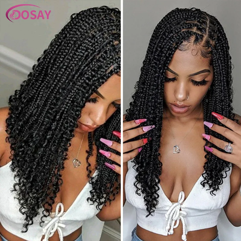 Krótkie 12-calowe czeskie kręcone plecione pełne koronkowe peruki bez węzłów Box Braid Bob Wig Women Synthetic Locs Goddess Cornrow Braids