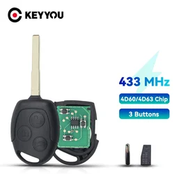KEYYOU 포드 몬데오 포커스 퓨전 피에스타 갤럭시 트랜짓 풀 자동차 키, 3 버튼 리모컨 키, 315MHz, 433MHz, 4D60, ID63 칩, 신제품