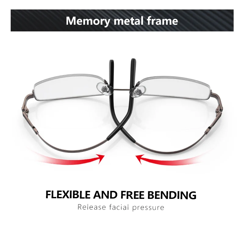 ZENOTTIC Half Rimless Rectangle Progressive Prescription Glasses for Men Myopia Anti Blue Light Photochromic Optical Eyewear