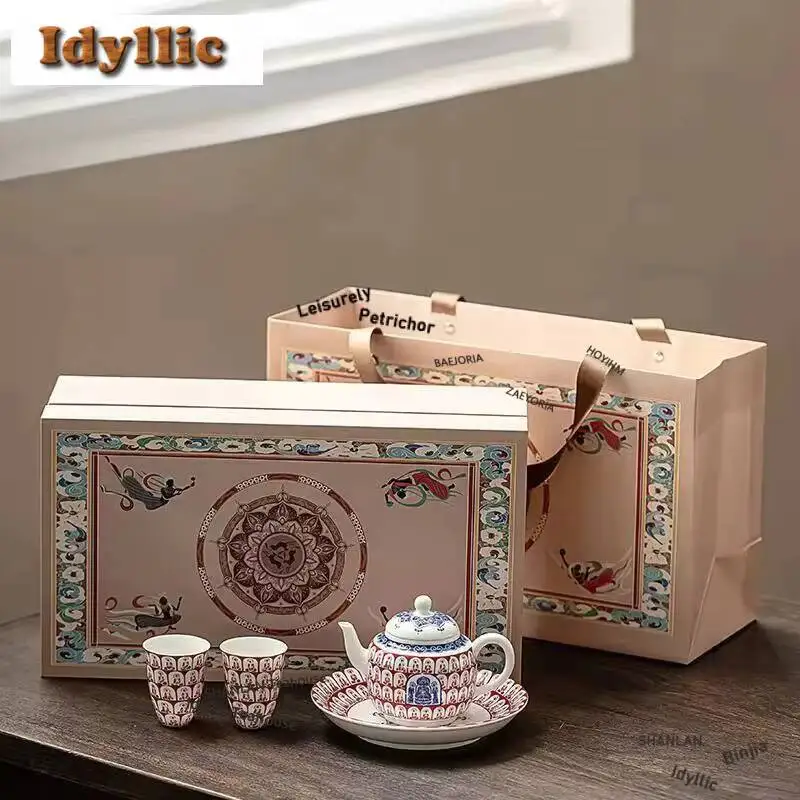 Creative Thousand Buddhas Tea Set Complete Handmade Ceremony Teapot And Cup For Equipment Collection Equipment  Accessories Gift