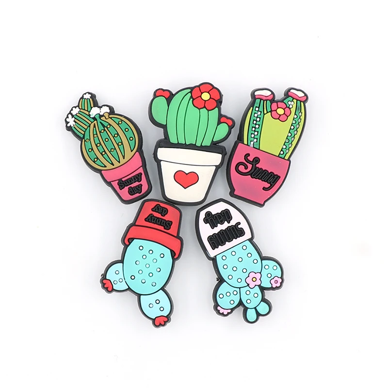 1 Piece Pvc Croc Charms Shoe Accessories Cartoon Plant Shoe Decorations Cactus Pins Ornament New Year Holiday Gift - Detail 1