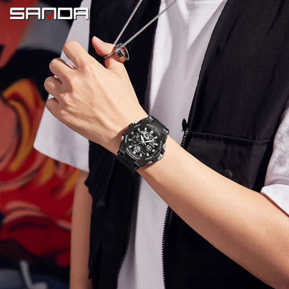 SANDA-reloj electrónico multifuncional para hombre y estudiante, cronógrafo de pulsera Digital con luz nocturna, resistente al agua, tendencia de moda juvenil, 3311