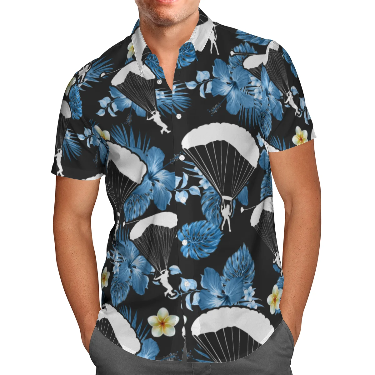 Fish Anime 3D Beach Hawaiian 2021 Summer Blue Shirt Short Sleeve Shirt Streetwear Oversized 5XL Camisa Social Chemise Homme