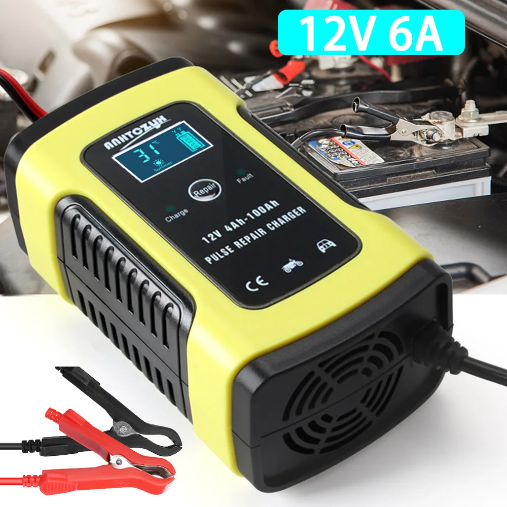 

12V 6A Car Battery Charger Smart Full Automatic Display Battery Charger Power Puls Repair Chargers Wet Dry Lead Acid Battery
