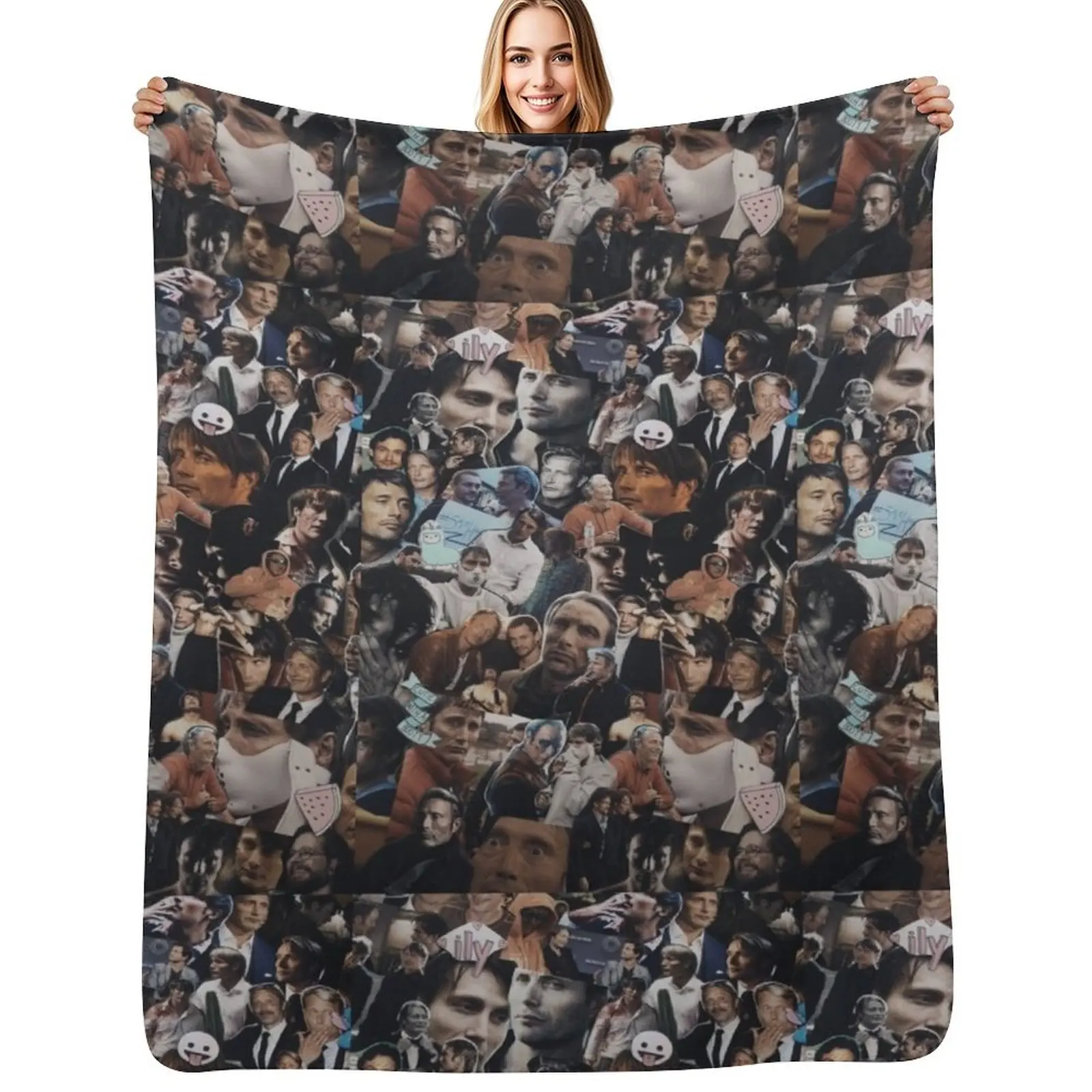 

Mads Mikkelsen Collage Throw Blanket Camping Retros christmas decoration valentine gift ideas Blankets