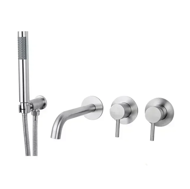 

Brushed Nickel Wall Mounted Bathtub Faucet Set Bathroom Tub Shower Faucet