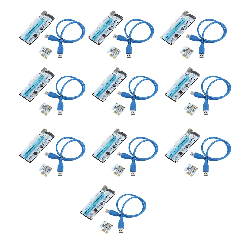 10Pcs VER008S PCI-E 1X To 16X 3 Power Interface USB3.0 Graphics Card Extension Cable PCI-E Adapter Card For Mining