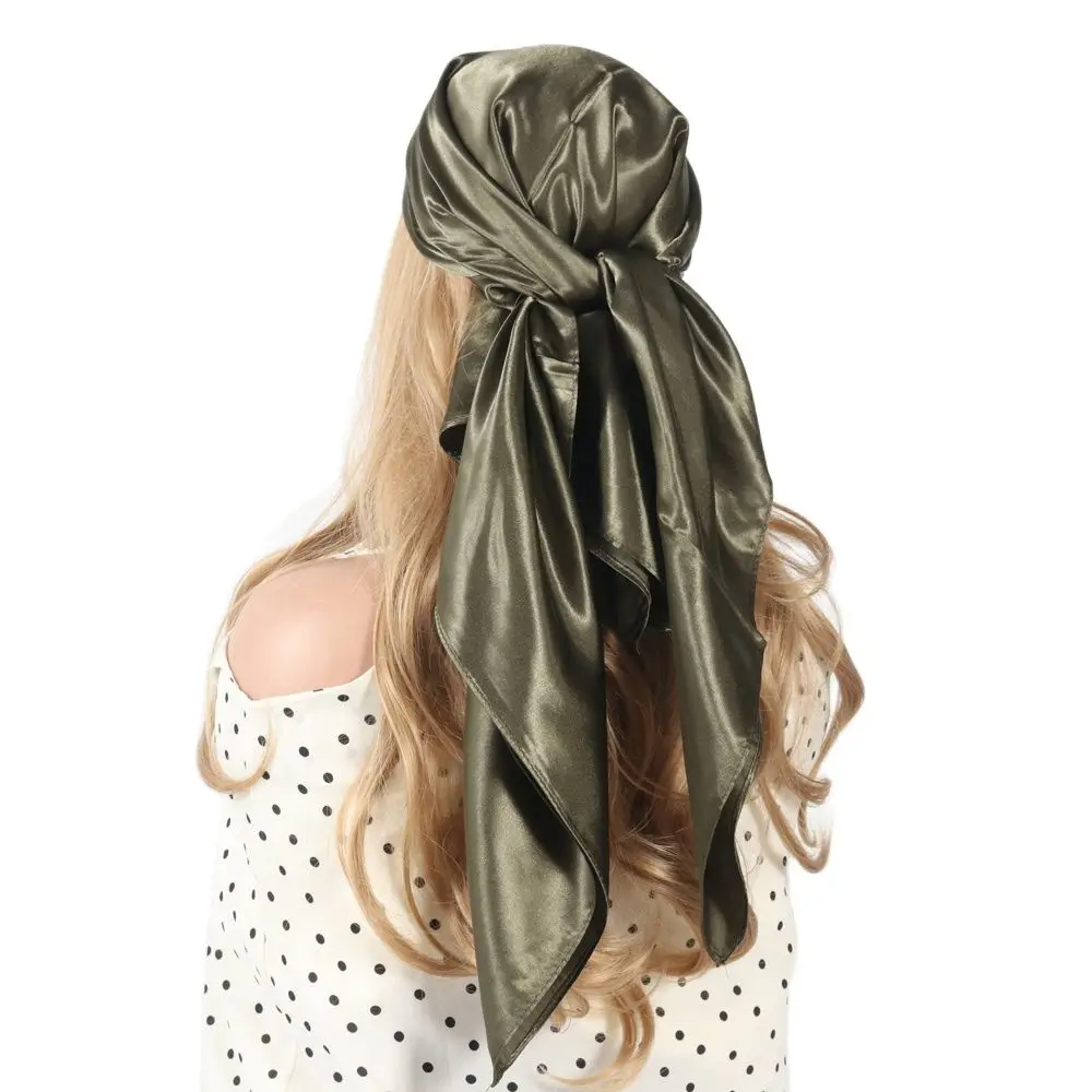 Solid Colors Silk Scarf Women Satin Hair/Head Scarves Black White Army Green Brown Khaki Square 90*90cm Foulard Female Hijab