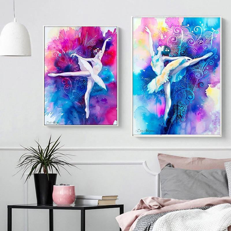 

Color Ink Rendering Ballet Girl Dancer Canvas Painting Abstract Art Dance Room Wall Decorative Painting Poster Modern Pictures