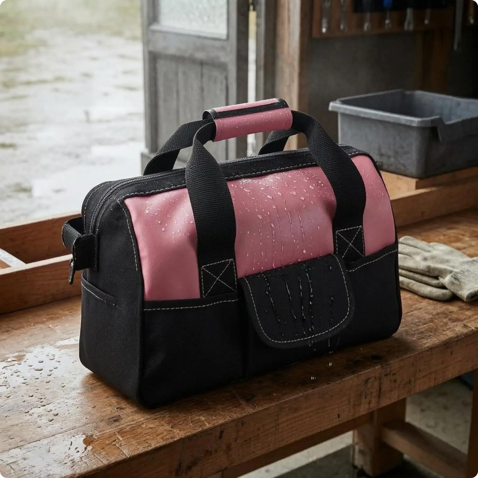 Rose-Colored Tool Bag Multiple Pockets Soft-Sided Tool Bag Padded Handle