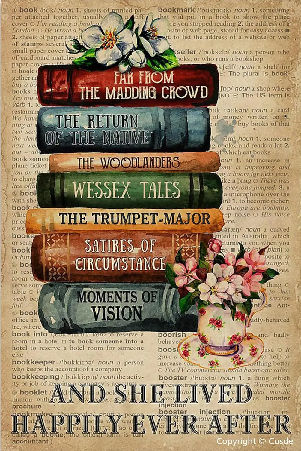 Cusde Funny Reading Book Metal Tin Sign And She Lived Happily Ever After Metal Wall Plaque Decor For Home Library Bedroom A sign