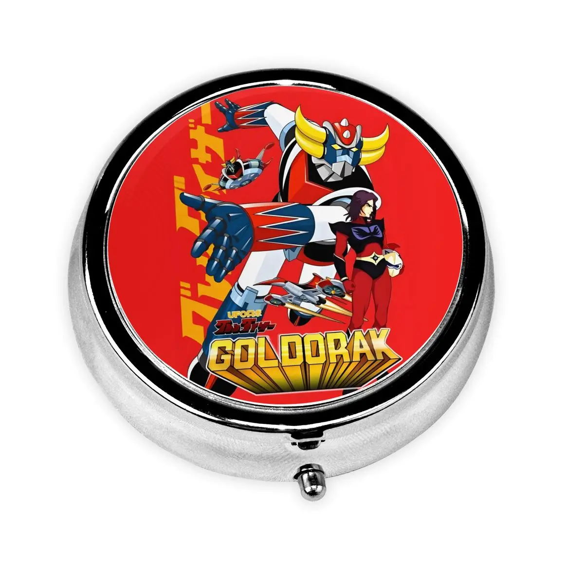 

Custom G-Grendizeres Round Pills Boxes Goldrake Mazinger Z 3-Compartment Small Pill Organizer Medicine Box Dispenser