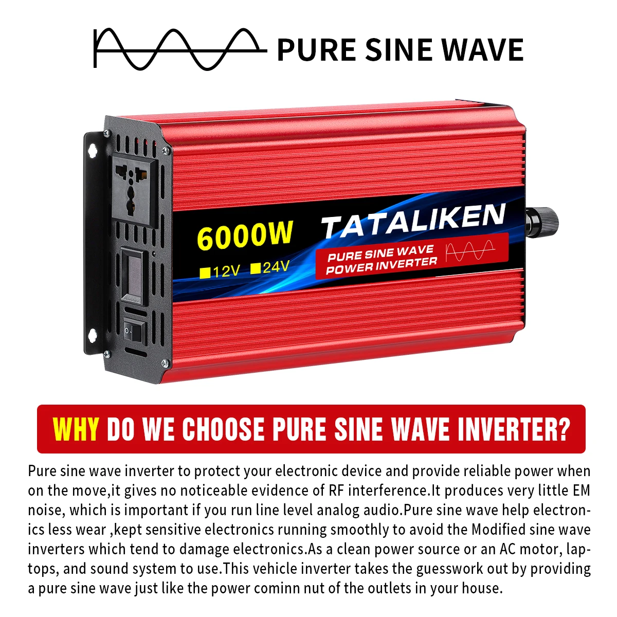 Pure Sine Wave Inverter 1600W/2200W/3000W/4000W DC 12V/24V to AC 220V 50hz Power Inverter Charger Adapter Universal Socket