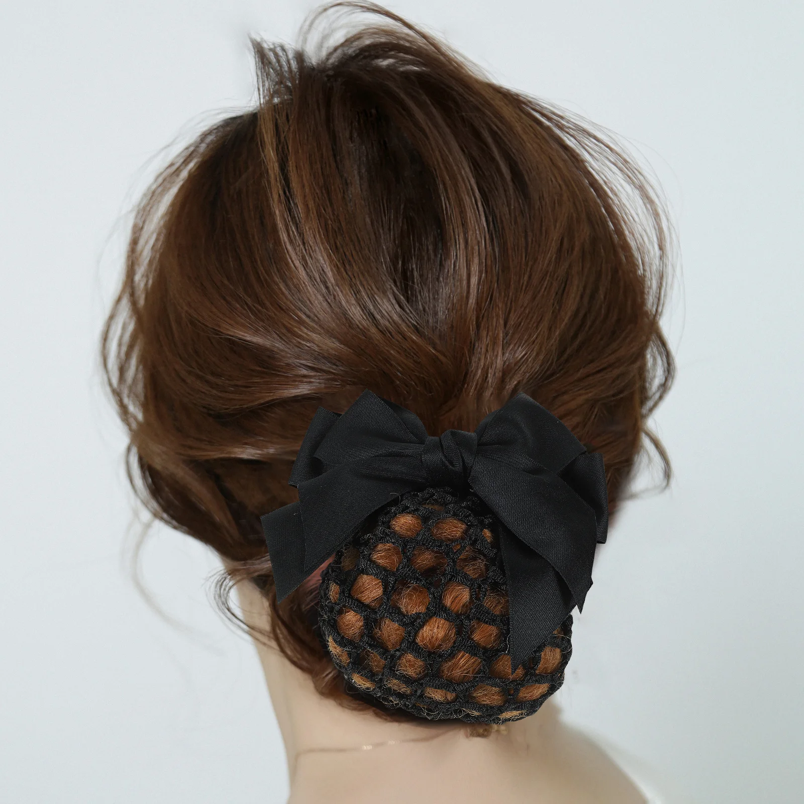 2 pçs arco hairnet clipe bun feminino hairnets para pães ballet rede de cabelo menina arco hairnet clipe de rede de cabelo barrette