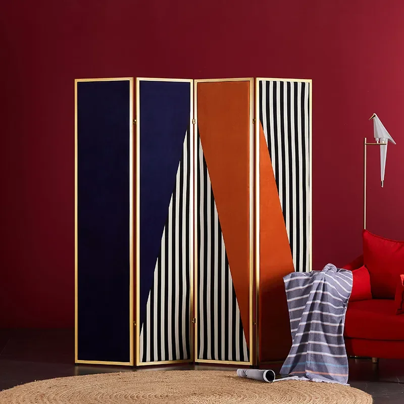 Nordic Wrought Iron Folding Screen Partition Simple Mobile Room Divider for Living Room Entrance Office Restaurant Wall