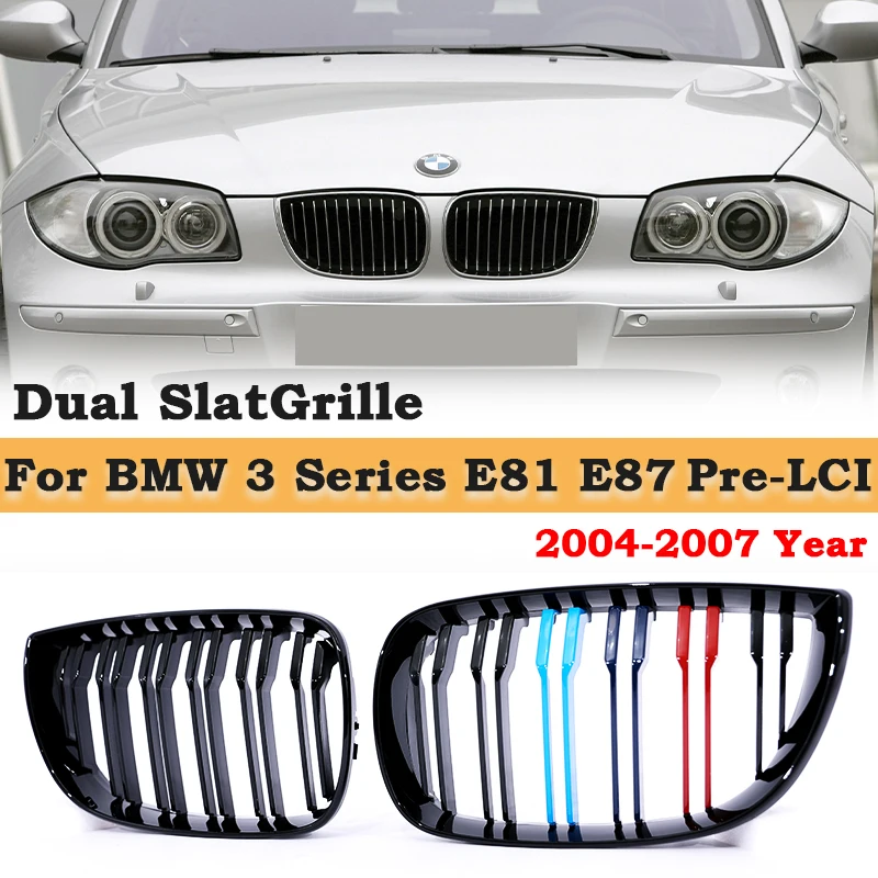 

Для BMW 1 серии E81 E87 2004-2007: Передняя решетка радиатора (ноздри) с двойными ламелями, глянцевая черная, матовая черная, карбоновая, цвета M, автомобильные аксессуары