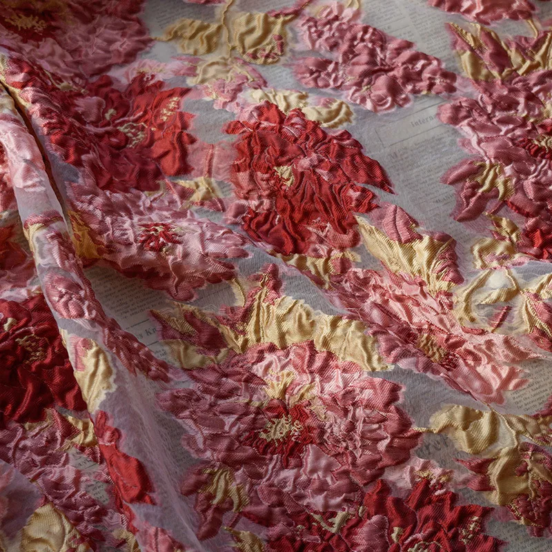 Yarn Dyed Large Flowers Embossed Jacquard Fabric Women\'s Spring and Summer New Dress Fabric 50cmx140cm