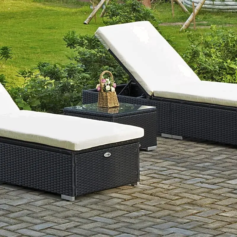 Outdoor Coffee Table Wicker Patio Side Table With Glass Top,19.7In Black