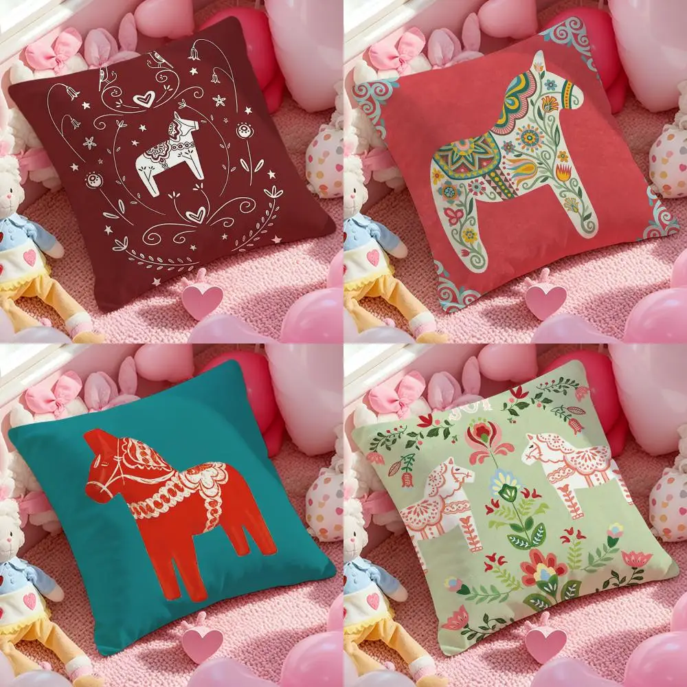 Dala Horse Print Kissenbezug Muster Bedruckter Kissenbezug für Wohnzimmer Sofa Kissenbezug & Schlafzimmer Dekor