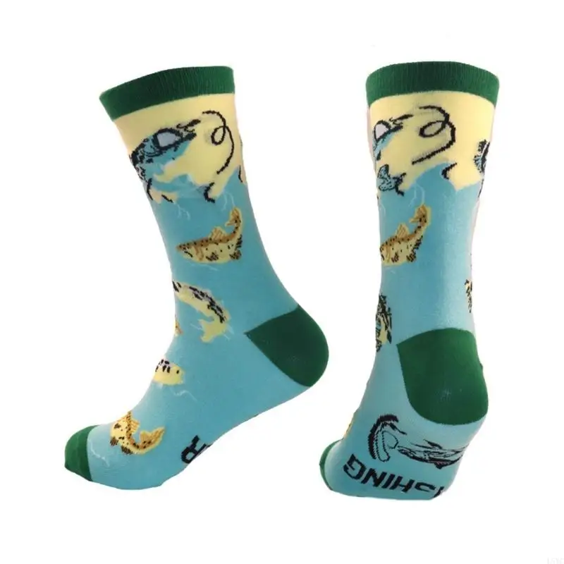 

L5YC Angling Socks With Humorous Print Breathable Cotton Fabric Men's Fishing Stockings For Daily Wear Fishing Trip Gift