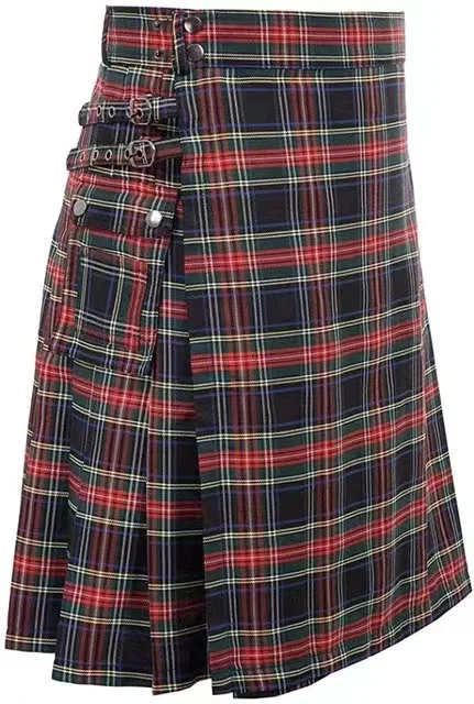 Saia jeans de algodão masculino estilo clássico plissado caixa moderna plissado escocês kilt vestido medieval vitoriano