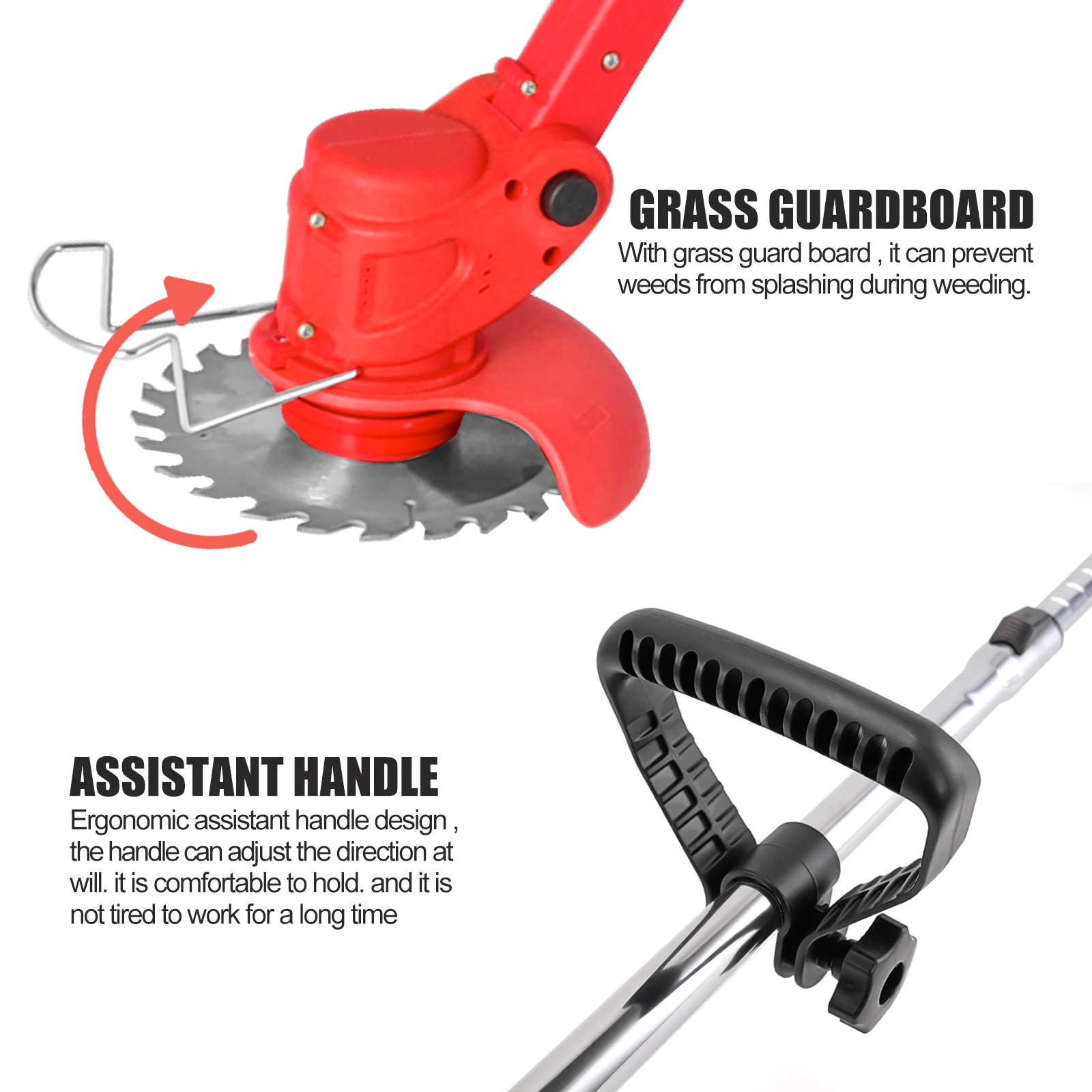 Conentool 24V Draadloze Trimmer met Metalen Messen, Telescopische Grasmaaier met 2x2000mAh Batterijen, Elektrische Grasstrimmer