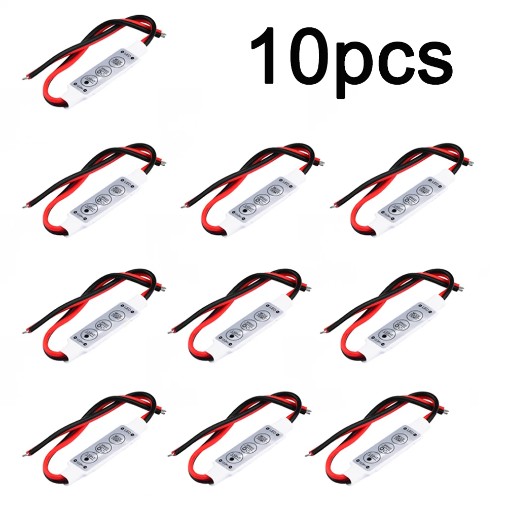 10PCS LED Strip Light Controller 12V DC Single Color Brightness Dimmer 3 Keys Monochrome Led Strip Lights Dimmer Led Controller