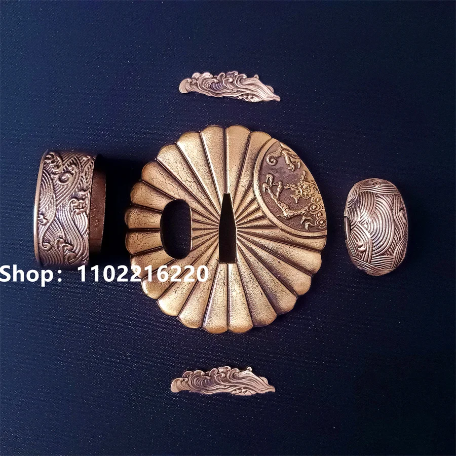 Very Good Copper Solid Brass Handguard Tsuba Guard Menuki Kashira Fuchi For Real Japanese Japan Samurai Katana Sword Fittings