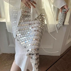 Women Sequin Skirt Elegant Shiny Tassel High Waist Mirror Sequin Skirt Casual Party Club A-Line Fashion Streetwear Skirts