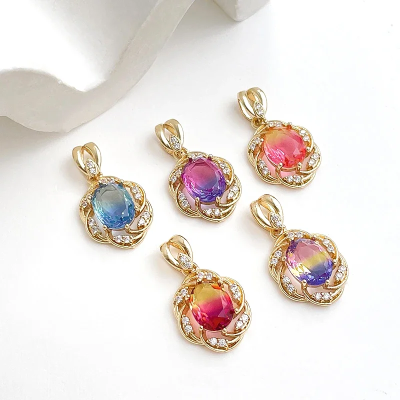 2 Pieces  Inlay Gradient Overlay  Zircon  Pendant  Diy  Making Jewelry Necklaces  Brass Plated Genuine Gold Accessory Material