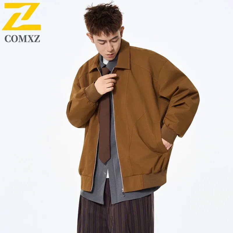 COMXZ Mens Jacket Turndown Collar Outdoor Take A Walk Wear Resistant Korean Style Trendy Windproof Autumn Motorcycle Jacket