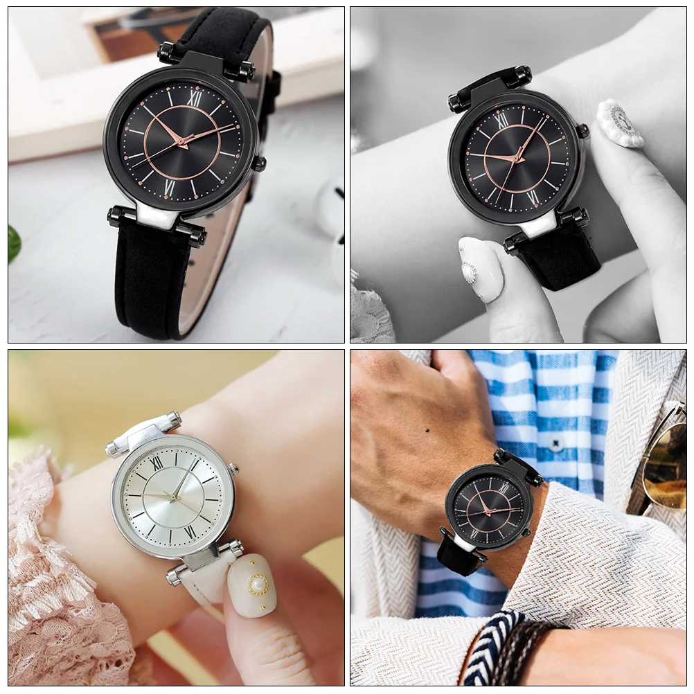 

2pcs Casual Quartz Imitation Strap Elegant Decor Lady Watch For Daily Quartz Women School Use