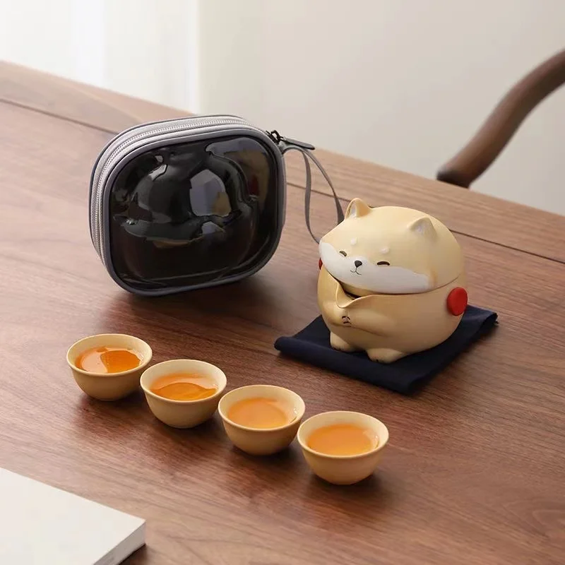 

Shiba Inu Express Cup 1 Pot 4 Cups Portable Travel Tea Set Cute Tea Drinking Tools Outdoor Tea Brewing